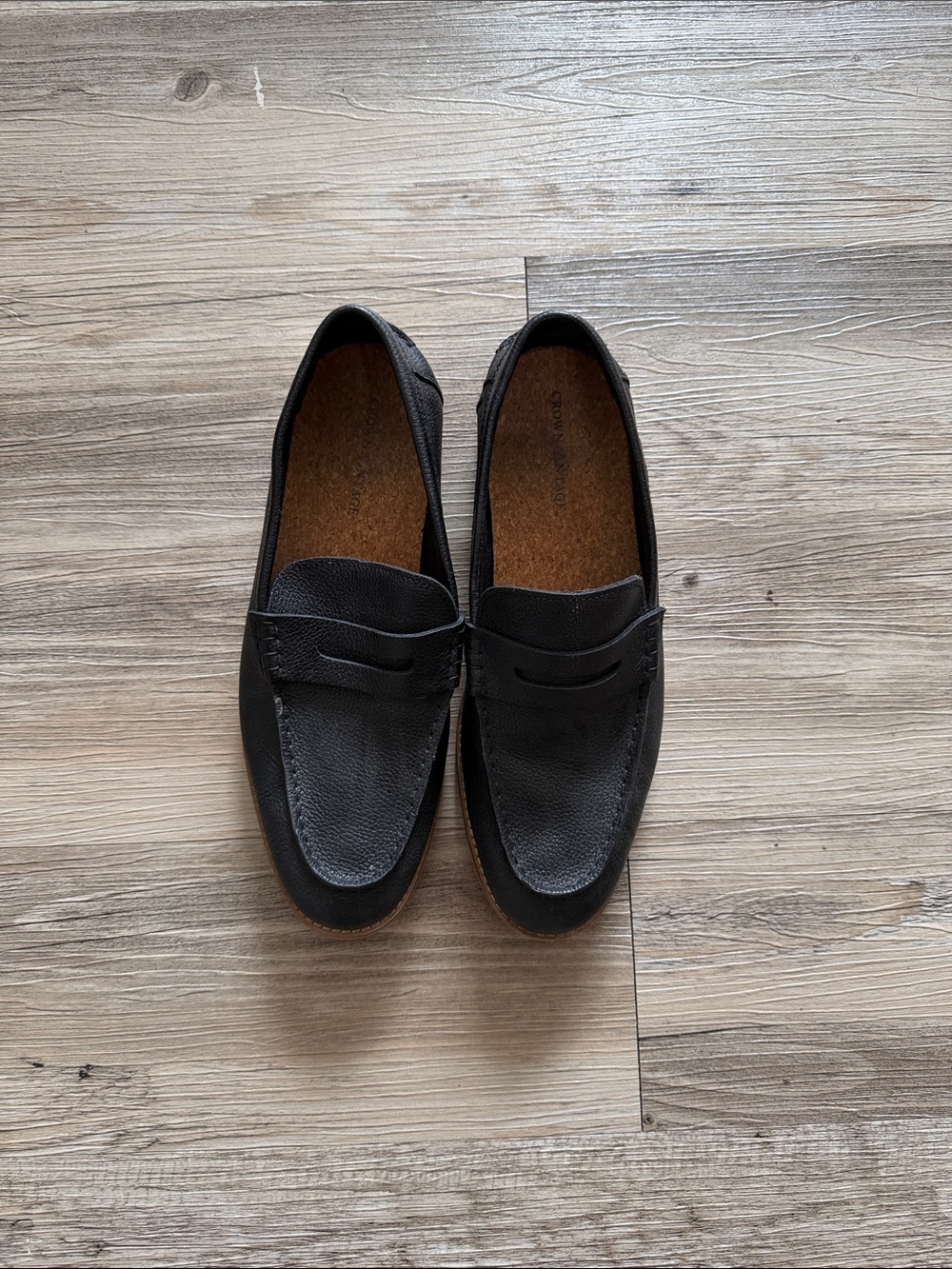 Crown Vintage Black Leather Penny Loafers